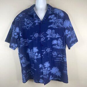 CT Hawaii Fashions Hawaiian Shirt 2XL Blue Tropical Island Map Dressy Casual VTG